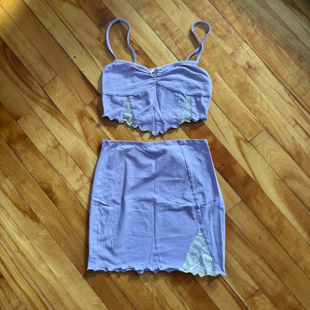 SHEIN Purple Lace Accent Skirt Set